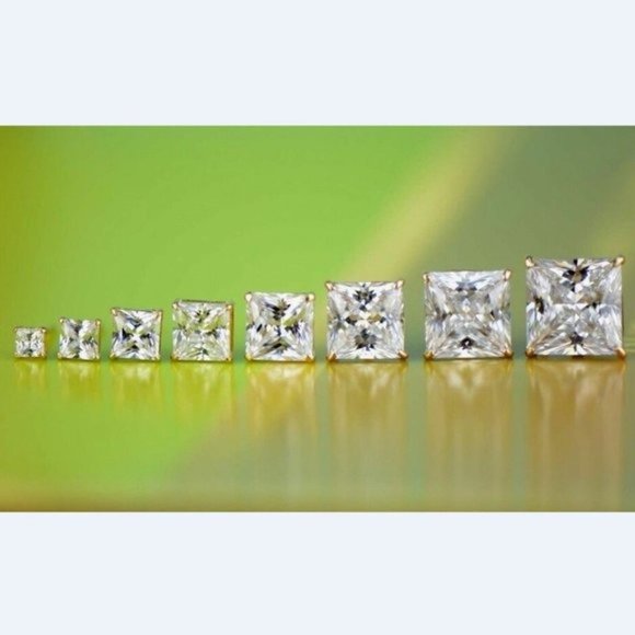 14k Yellow Gold Heavy Basket Princess Cut White Cubic Zirconia Stud Earrings 8mm - Picture 2 of 10